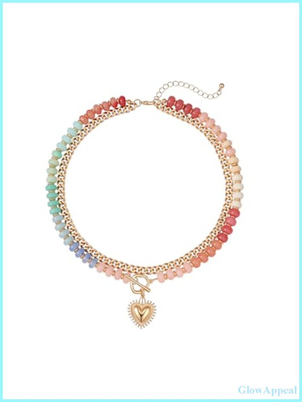 Layered Beaded Choker Necklace 14K Gold Plated Heart Charm